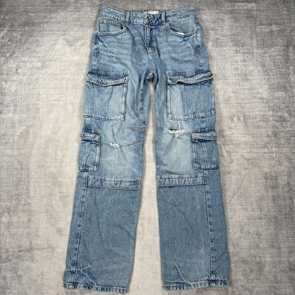 Garage Jeans Womens 03 26 Light Blue Denim Slouchy Cargo Distressed Streetwear